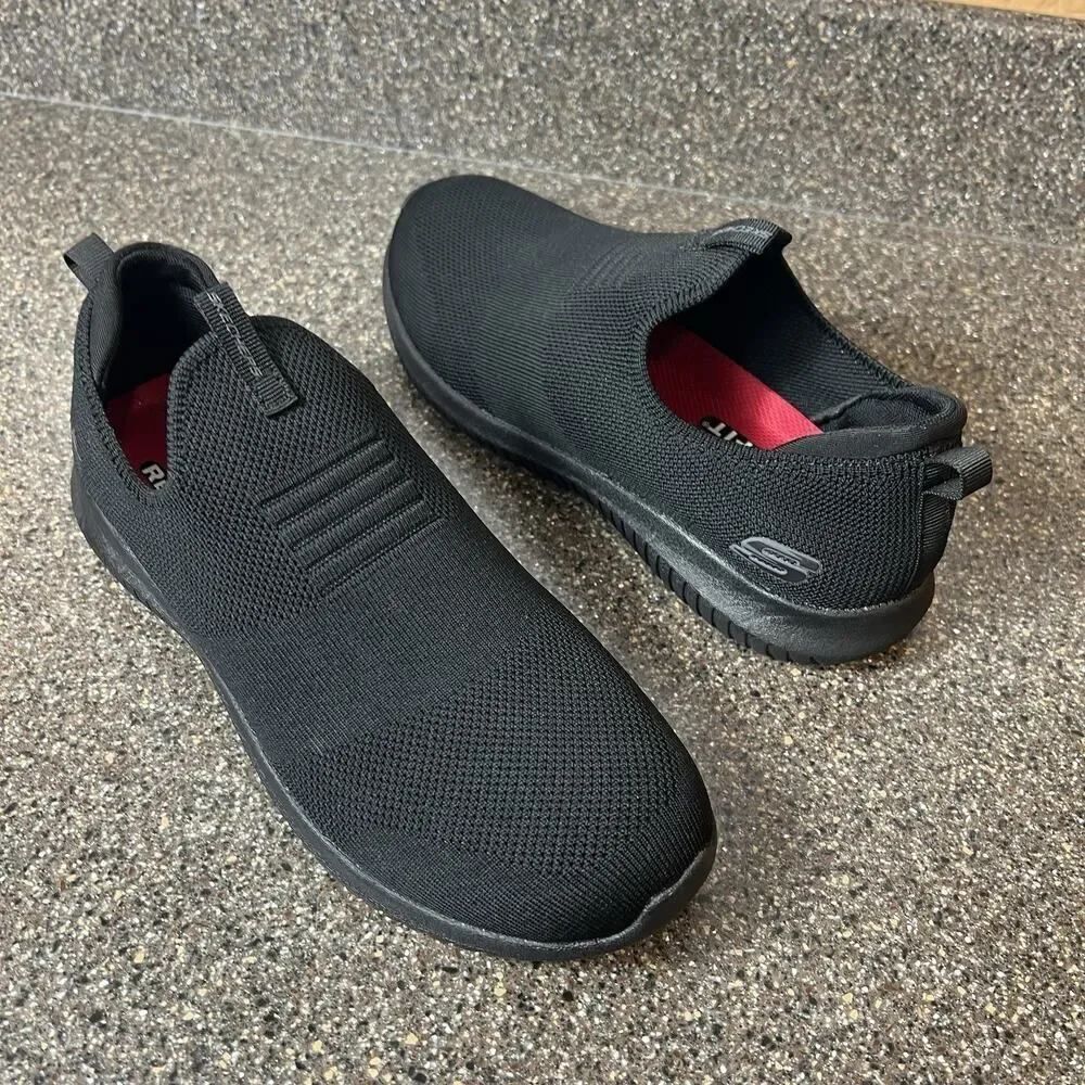 Skechers WORK Shoe Womens Size 10 Comfort Casual Black Textile Slip On Flats New